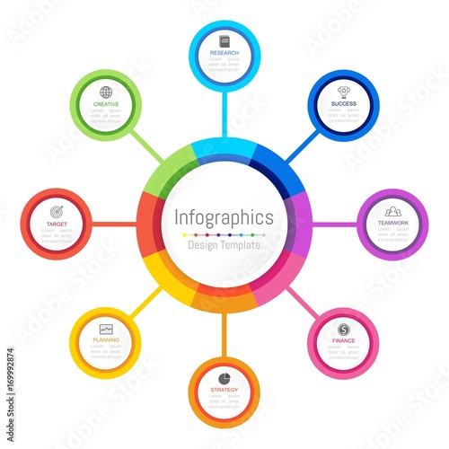 Infographic design elements for your business data with 8 options, parts, steps, timelines or processes. Vector Illustration.