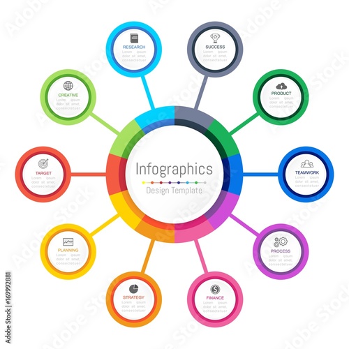 Infographic design elements for your business data with 10 options, parts, steps, timelines or processes. Vector Illustration.