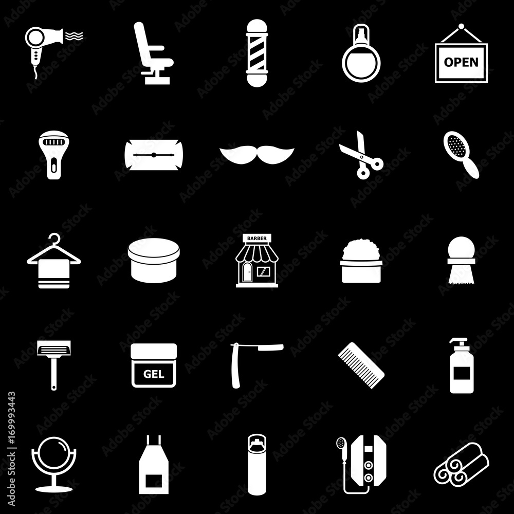 Fototapeta premium Barber icons on black background