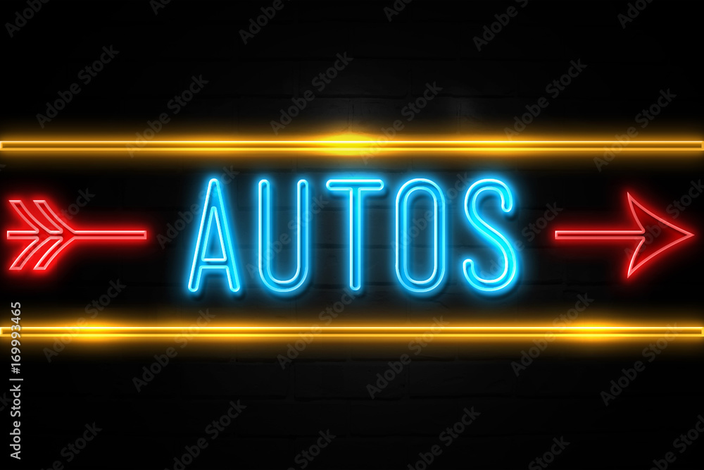 Autos  - fluorescent Neon Sign on brickwall Front view