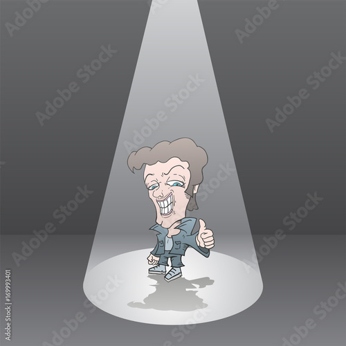 Cartoon man in focus light