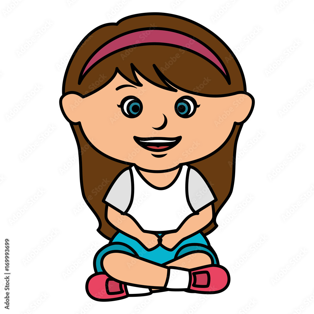 cute little girl seated character vector illustration design