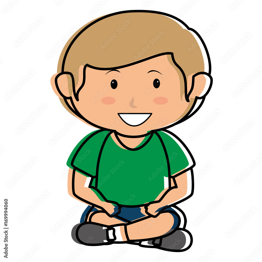 cute little boy seated character vector illustration design