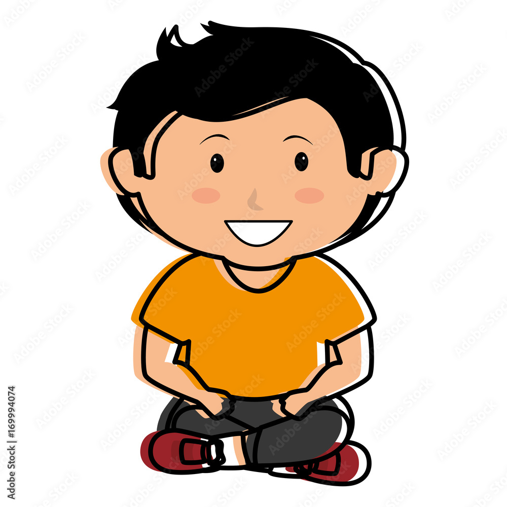 cute little boy seated character vector illustration design