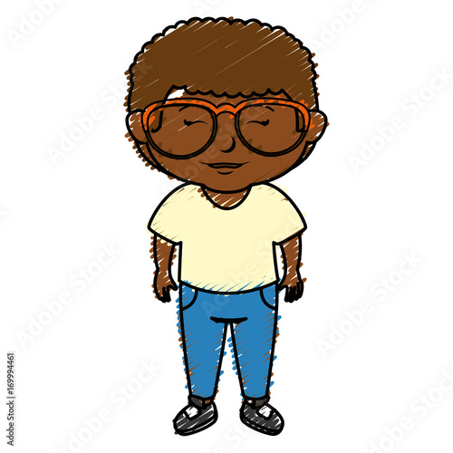 black little boy with glasses character vector illustration design