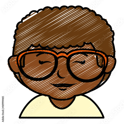 black little boy with glasses character vector illustration design