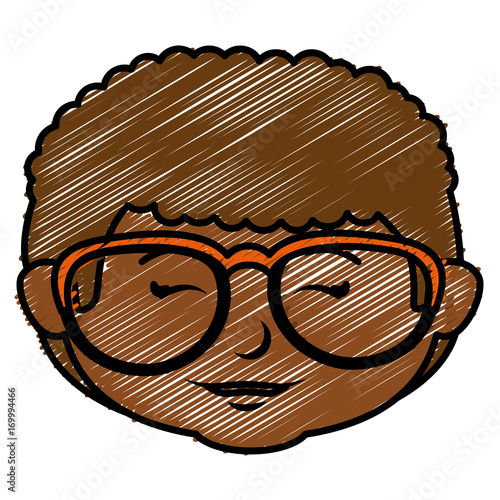 black little boy head with glasses character vector illustration design