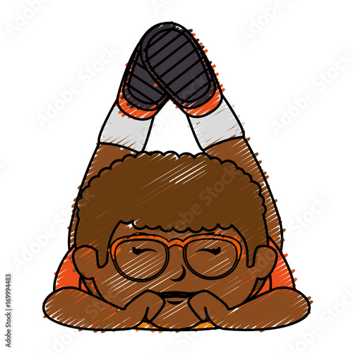 black little boy with glasses character vector illustration design