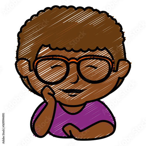 black little boy with glasses character vector illustration design