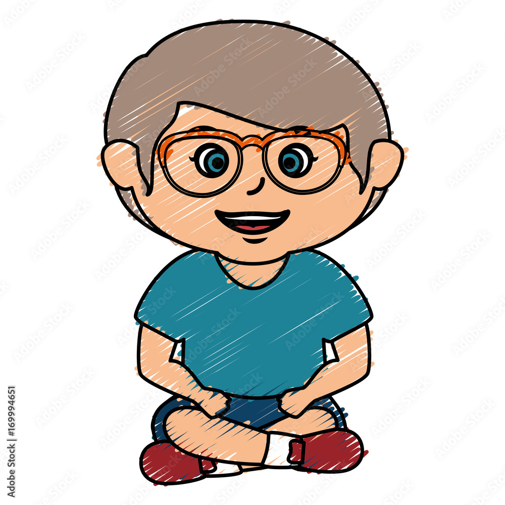 Fototapeta premium cute little boy with glasses character vector illustration design