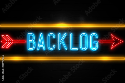 Backlog  - fluorescent Neon Sign on brickwall Front view photo