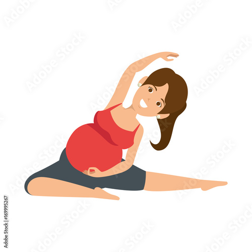 Woman pregnant doing prophylaxis exercises vector illustration design