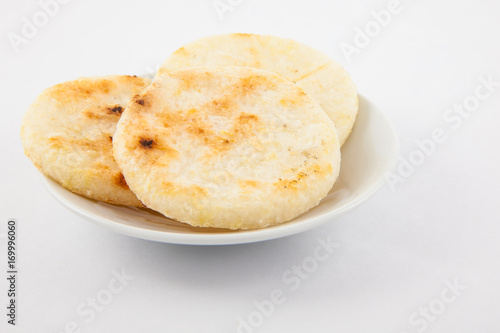 Roasted traditional Colombian white corn arepa