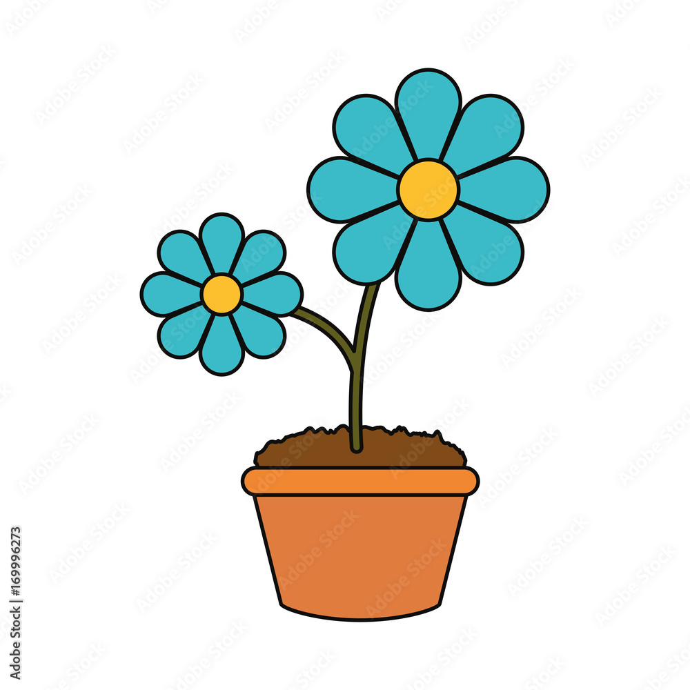 beautiful flowers in a pot icon over white background colorful design vector illustration