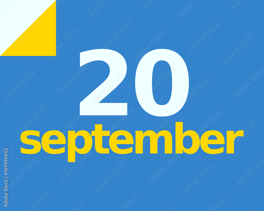 20 September Flat Calendar Day of Month Number in Blue Yellow Paper Note
