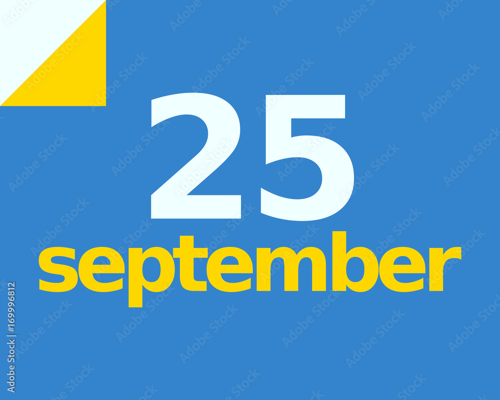 25 September Flat Calendar Day of Month Number in Blue Yellow Paper Note