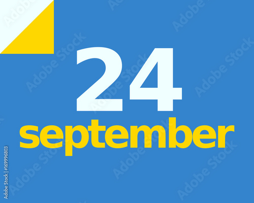 24 September Flat Calendar Day of Month Number in Blue Yellow Paper Note