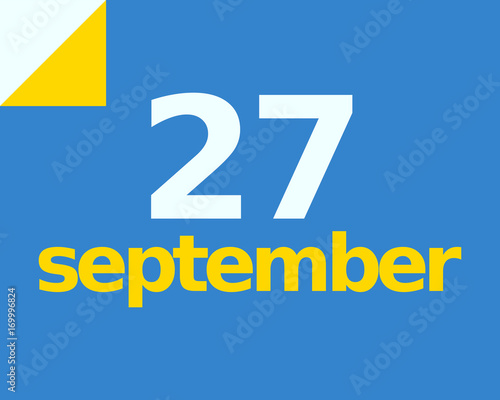 27 September Flat Calendar Day of Month Number in Blue Yellow Paper Note