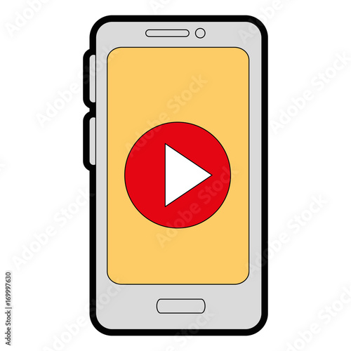 smartphone device with play button vector illustration design