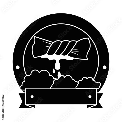 squeeze the clothes emblem vector illustration design