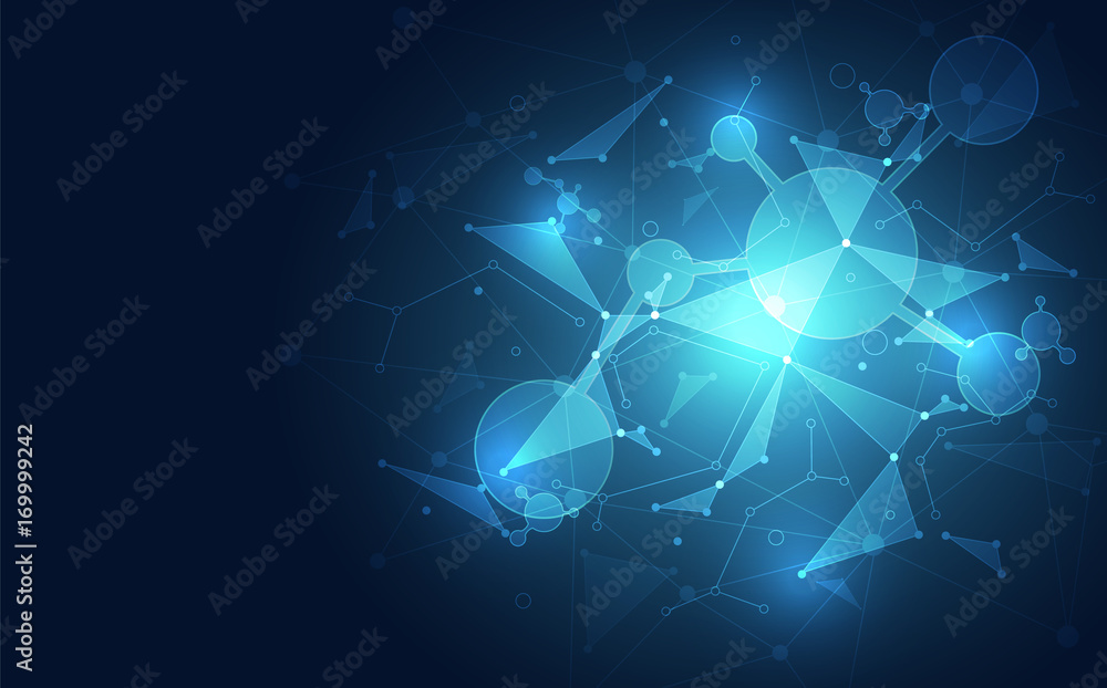 Fototapeta Abstract polygonal space background with blue technology. vector illustration