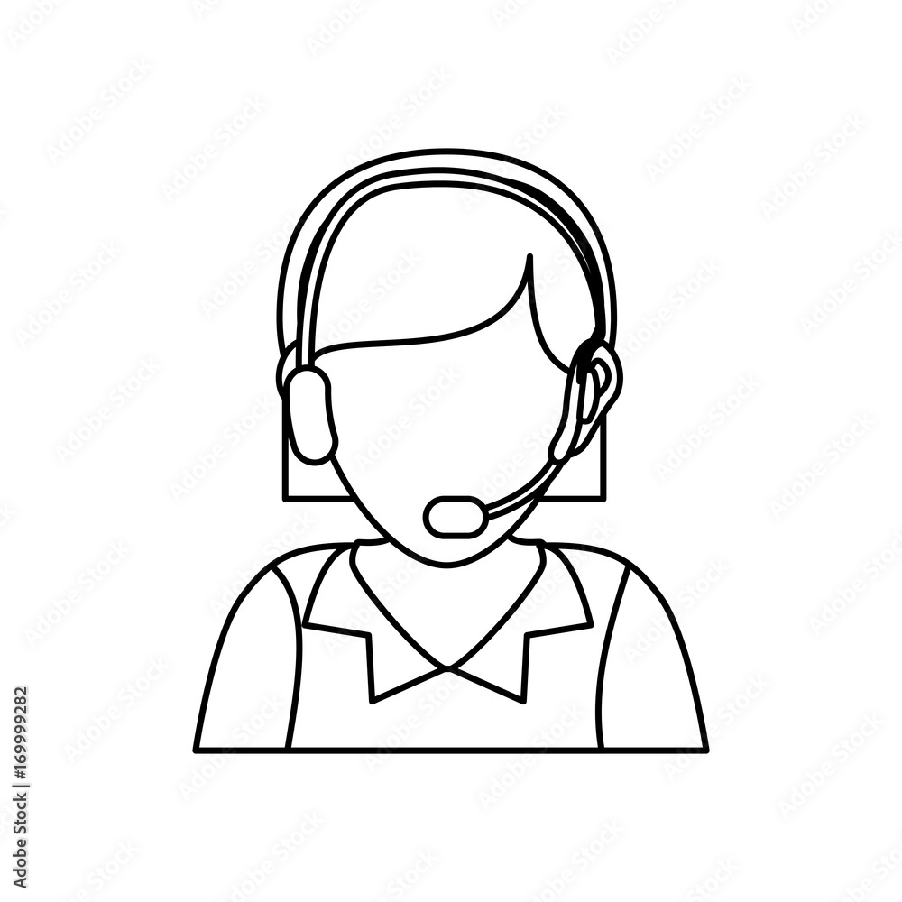 woman with headset icon over white background vector illustration