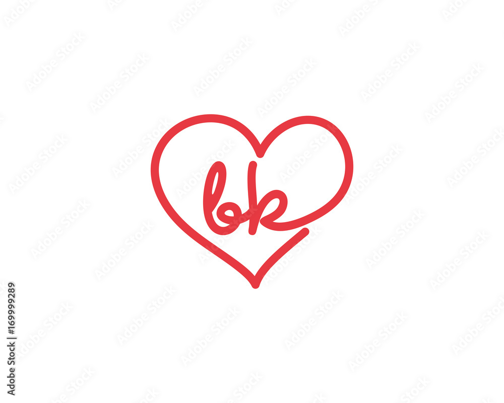 Lowercase letter bk and heart 1