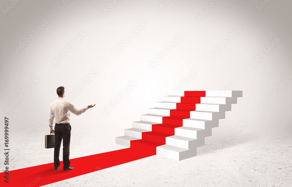Steps to success concept with businessman Steps to success concept with businessman