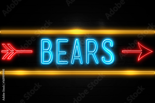 Bears - fluorescent Neon Sign on brickwall Front view