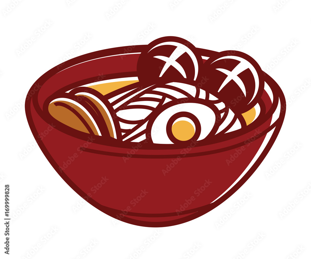 Japanese soup with noodles in big clay bowl Japanese soup with noodles in big clay bowl