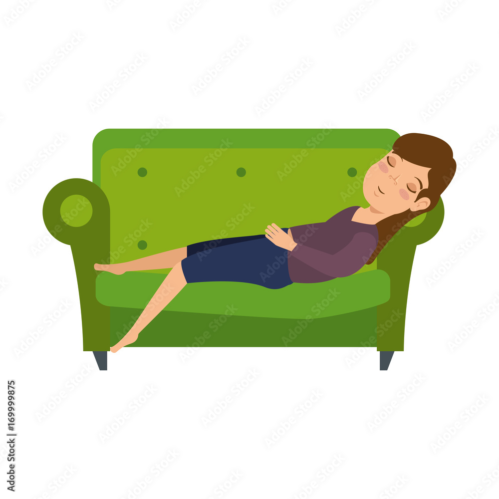 woman sleeping on sofa vector illustration design