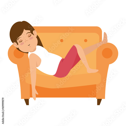 woman sleeping on sofa vector illustration design