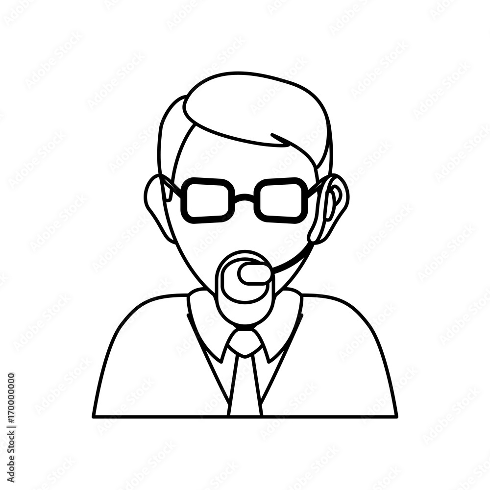 man with headset icon over white background vector illustration