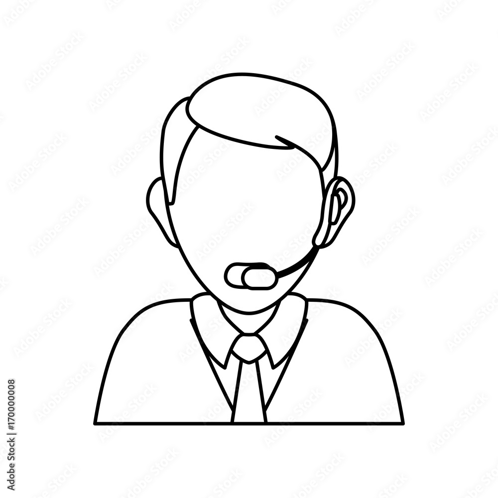 man with headset icon over white background vector illustration
