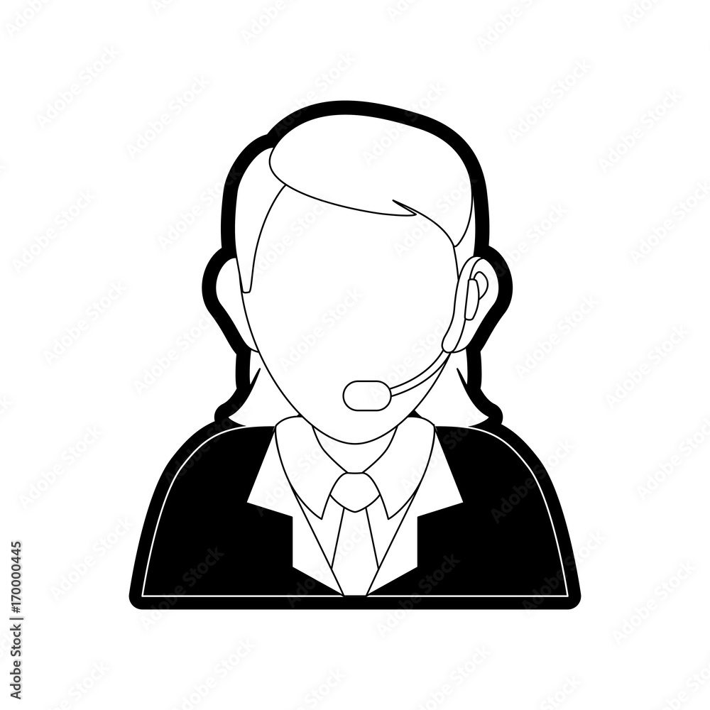flat line monocormatic woman call center over white background vector illustration flat line monocormatic woman call center over white background vector illustration