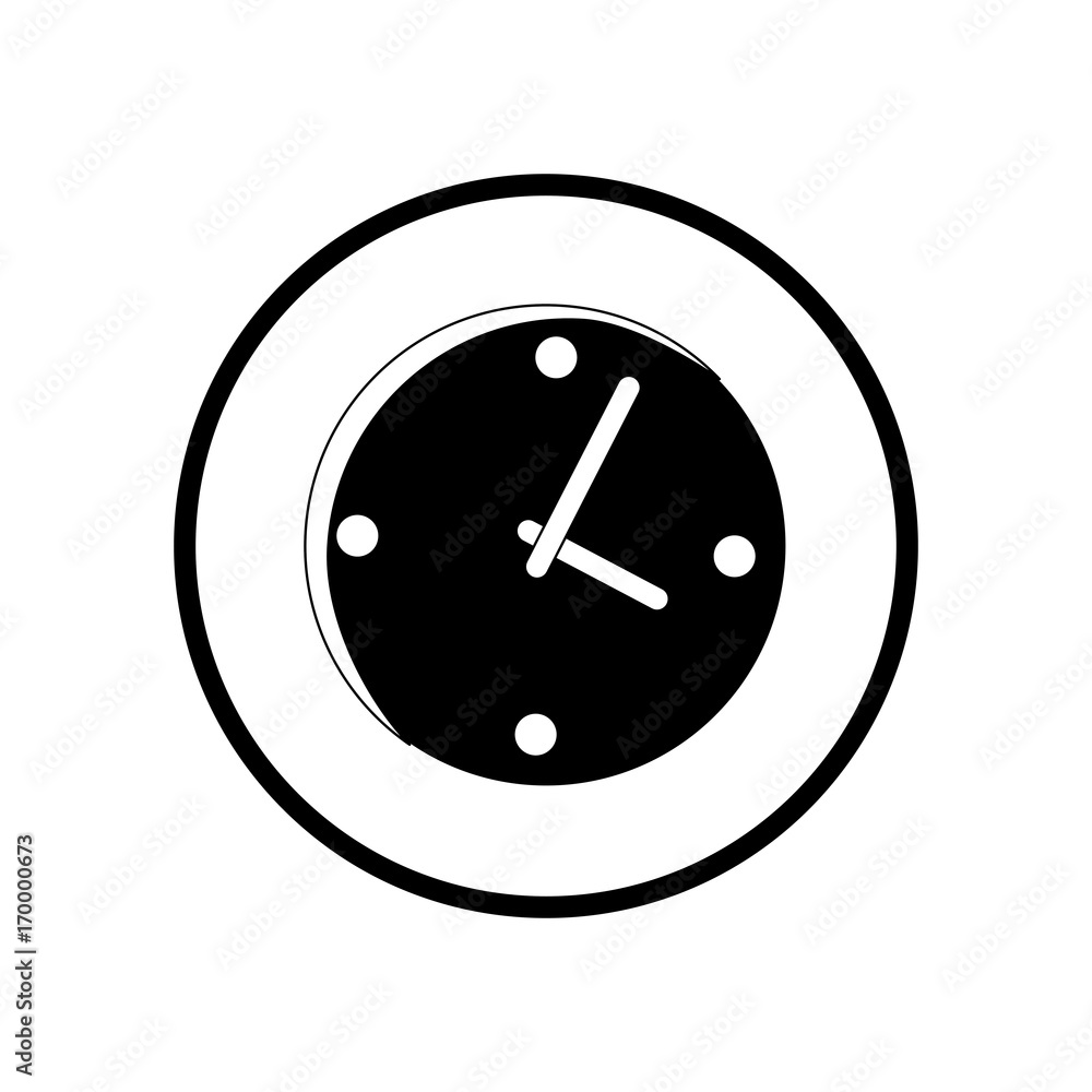 flat line monocromatic clock over white background vector illustration flat line monocromatic clock over white background vector illustration