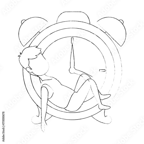 man sleeping on alarm clock vector illustration design