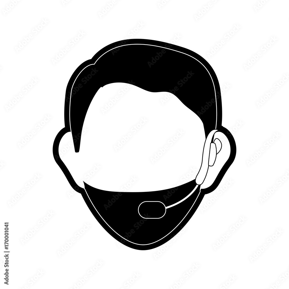 flat line monocromatic face man call center over white background vector illustration flat line monocromatic face man call center over white background vector illustration
