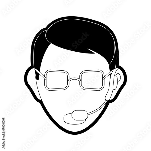 flat line monocromatic  face man call center over white background vector illustration