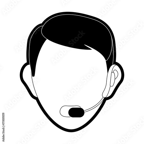 flat line monocromatic face  man call center over white background vector illustration