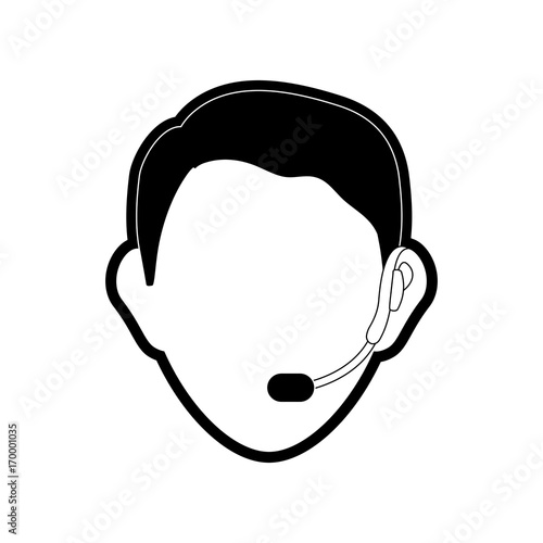 flat line monocromatic face  man call center over white background vector illustration