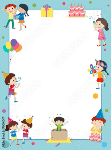 Border template with happy kids at party