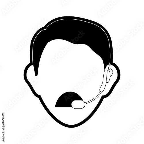 flat line monocromatic  face man call center over white background vector illustration