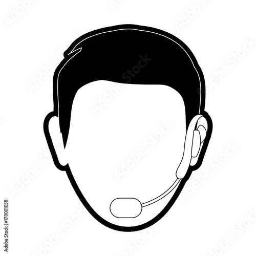 flat line monocromatic face  man call center over white background vector illustration