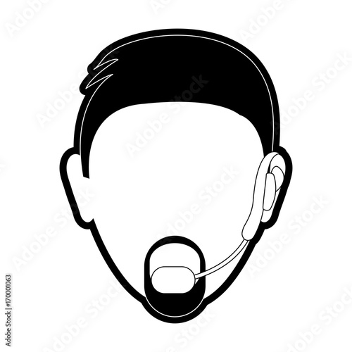 flat line monocromatic  face  man call center over white background vector illustration
