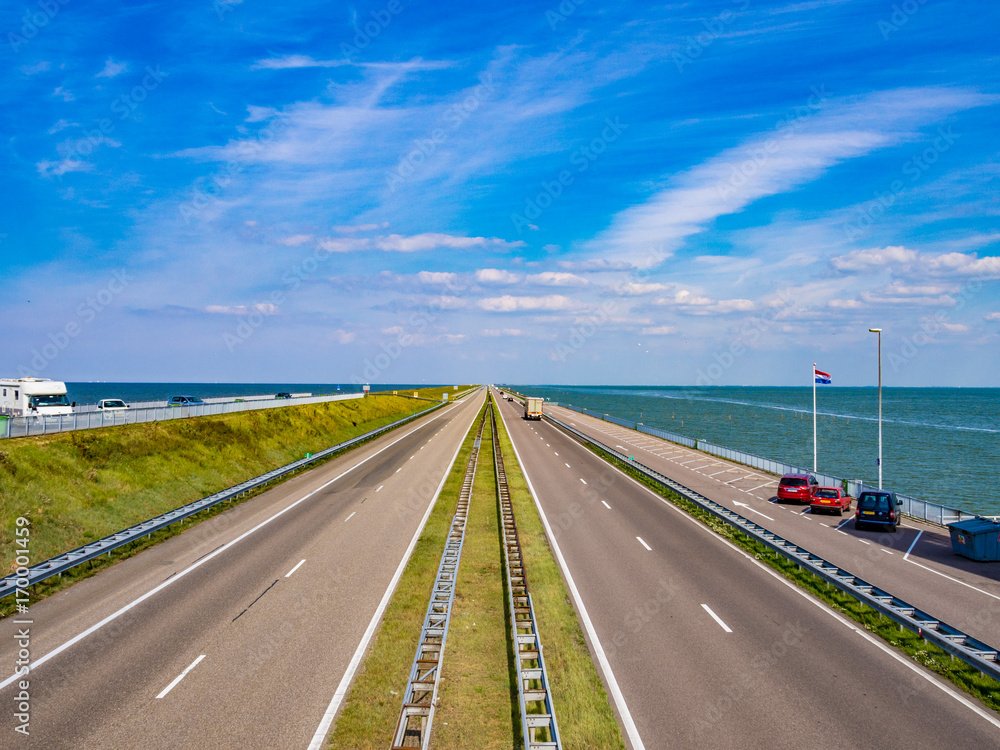 Road on Afsluitdijk dam in the Netherlands Road on Afsluitdijk dam in the Netherlands