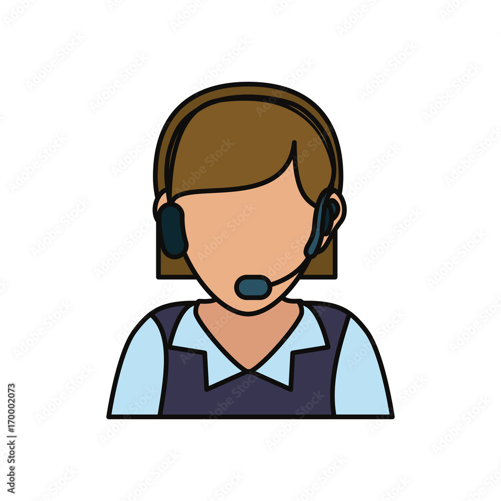 woman with headset icon over white background colorful design vector illustration