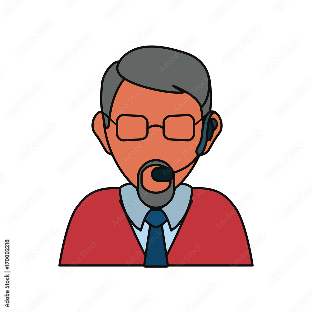 man with headset icon over white background colorful design vector illustration