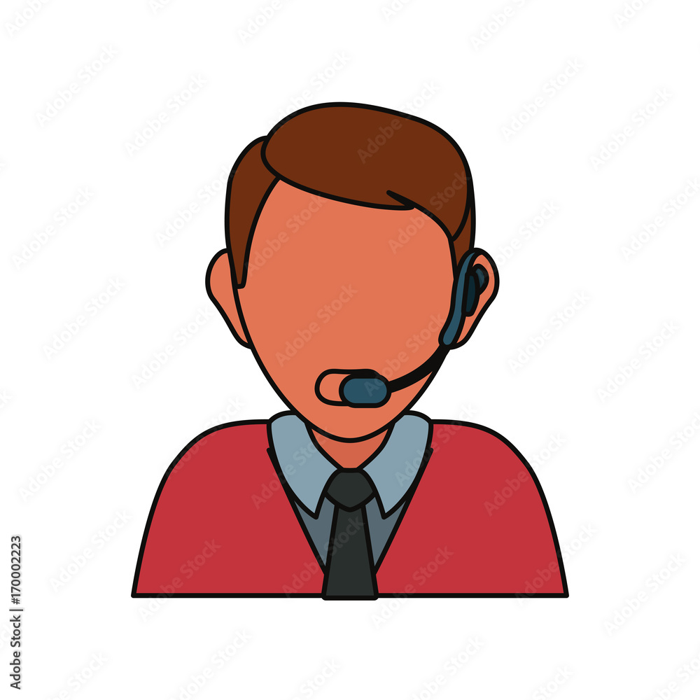 man with headset icon over white background colorful design vector illustration