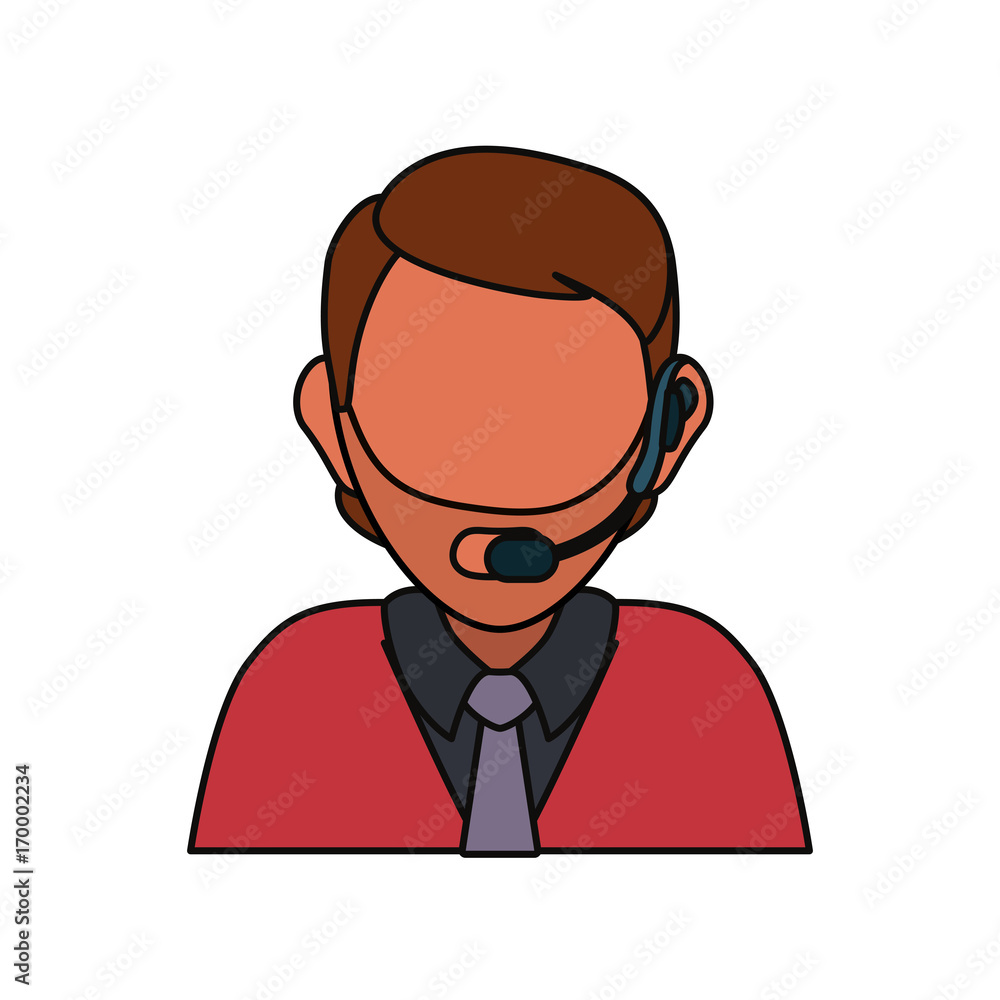 man with headset icon over white background colorful design vector illustration